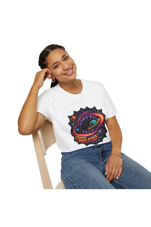 Unisex Softstyle T-Shirt Black Hole Space Mouth Planet Devour Ringed Planet