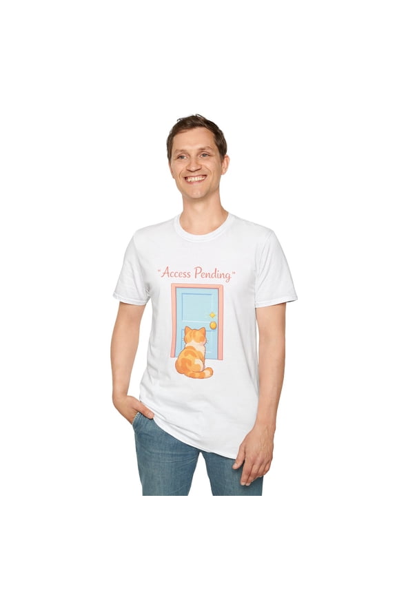 Unisex Softstyle T-Shirt Cat Door Stare Waiting Funny Animal Humor