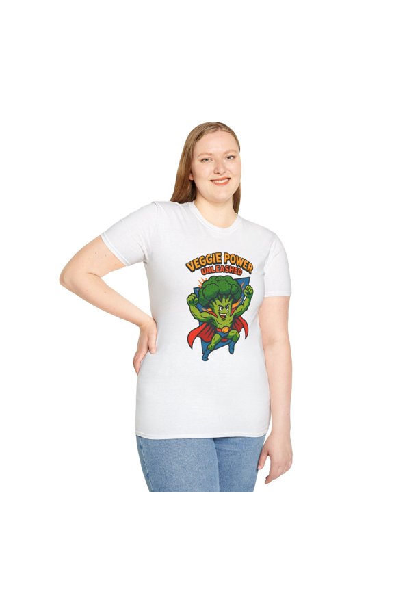 Unisex Softstyle T-Shirt Comic Broccoli Hero Red Cape food Funny Veggie