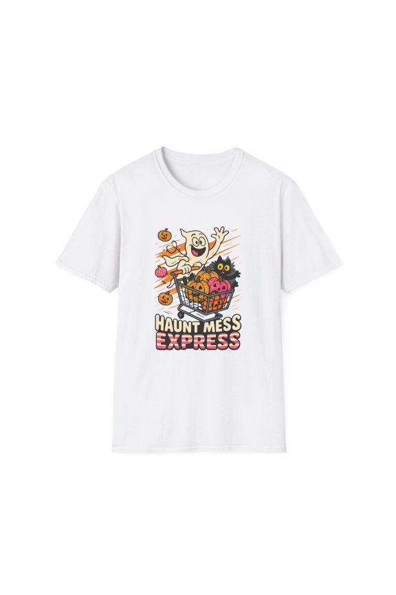 Unisex Softstyle T-Shirt Haunt Mess Express Funny Ghost Shopping Cart Halloween