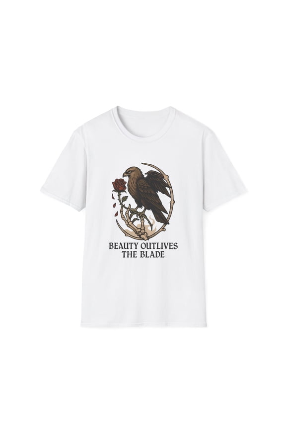 Unisex Softstyle T-Shirt Hawk Skeleton Rose Gothic Dark Nature Life Death
