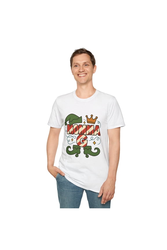 Unisex Softstyle T-Shirt Momma G Elf Candy Cane Crown Christmas Holiday