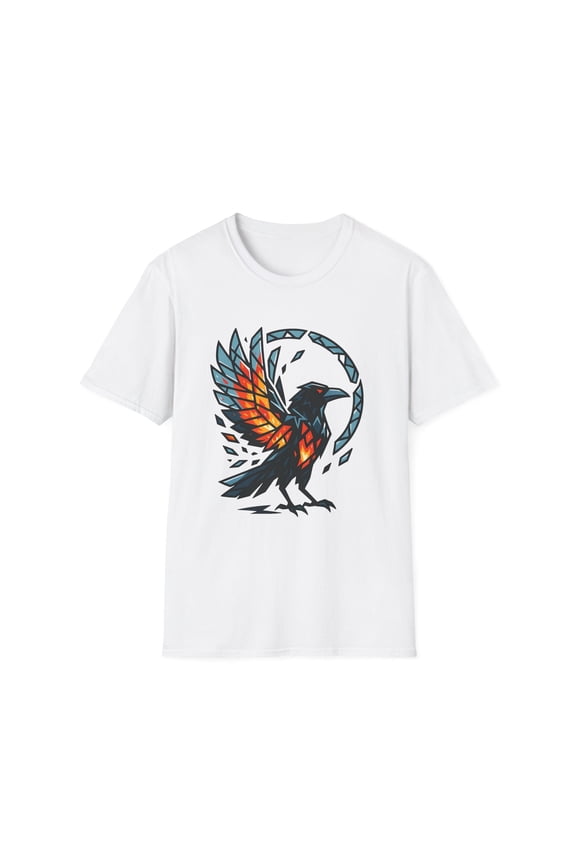 Unisex Softstyle T-Shirt Raven Glass Shards Fire Wings Shattered