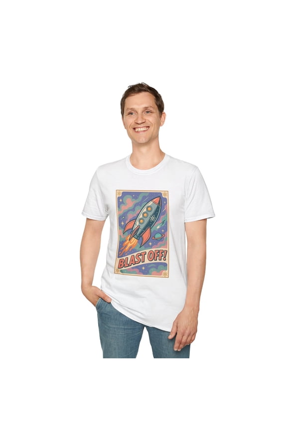 Unisex Softstyle T-Shirt Rocket Ship Space Atomic Age Retro Futuristic