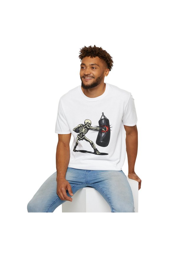 Unisex Softstyle T-Shirt Skeleton Boxer Heavy Bag Punch Combat Training