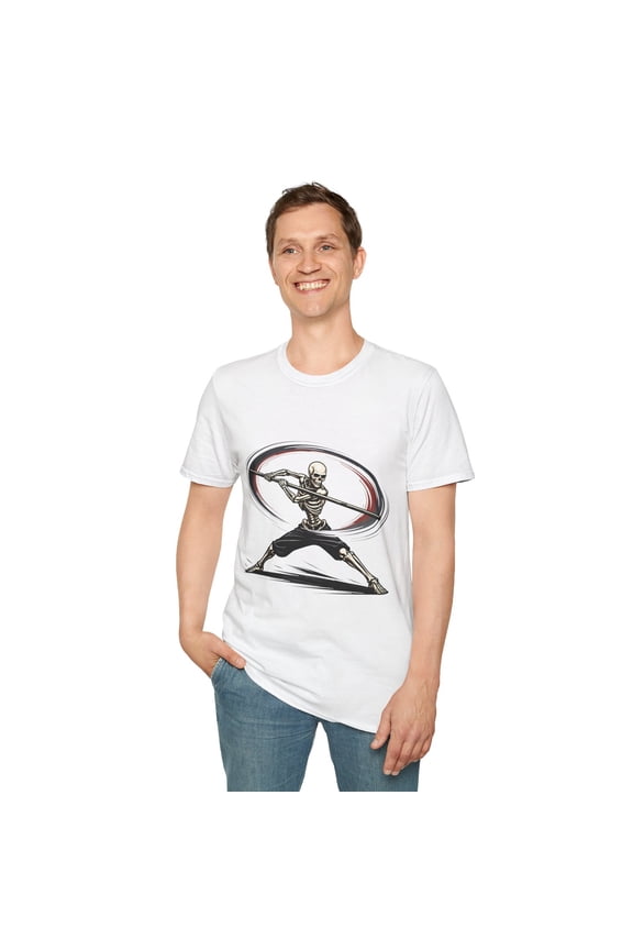 Unisex Softstyle T-Shirt Skeleton Martial Artist Bo Staff Spin Combat Graphic