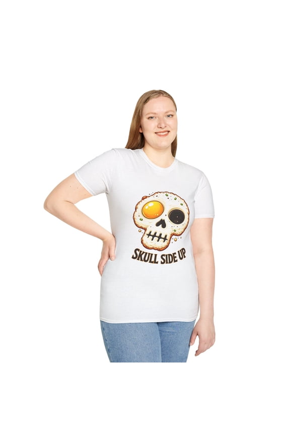 Unisex Softstyle T-Shirt Skull Egg Breakfast Funny Gothic Horror Cartoon