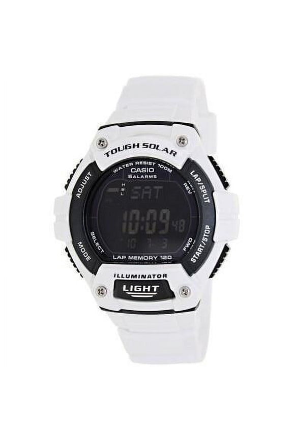 Unisex Solar Multi-Function 120-Lap Runner Watch, White Glossy Resin Strap
