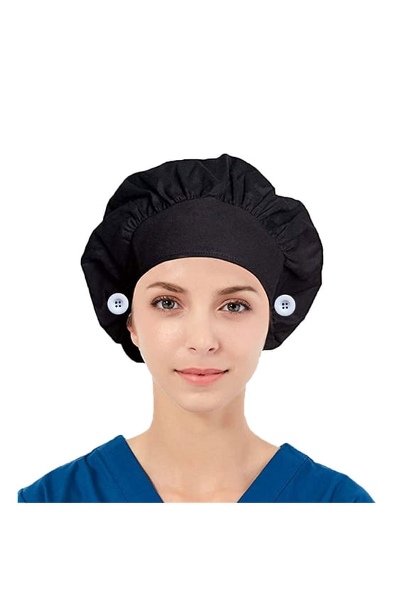 Unisex Solid Color Cotton Scrub Cap, Medical Work Hat for Doctors, Nurses, and Beauty Salon Professionals, Button Closure Protective Cap for Hygiene and Dust Prevention Black