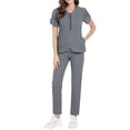 thumbnail image 1 of Unisex Solid Color Elastic Metal Zipper Scrub Set Short Sleeve Medical Uniform, 1 of 3