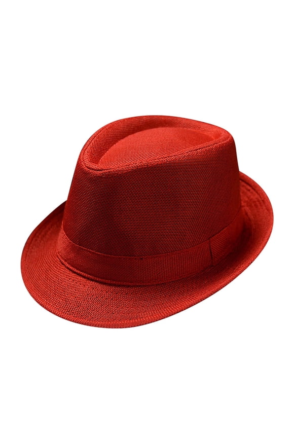 Unisex Solid Color Fedora Hat, Classic British Style Sun Hat for Travel, Vacation, and Daily UV Protection, Timeless Design for Men and Women Seeking a Polished Look Watermelon Red