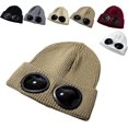 thumbnail image 1 of Unisex Solid Color Goggle Lens Design Beanie Hat,Beanie Winter Hat with Goggles, 1 of 8