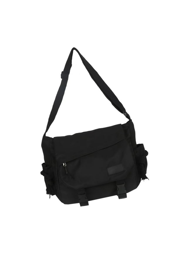 Unisex Solid Color Nylon Messengers Bag Casual Large Capacity Crossbody Bag Zippered Buckled Shoulder Handbag School Bag