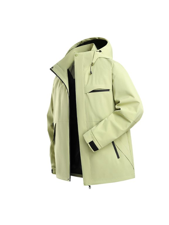 Unisex Solid Color Outdoor Hiking Jacket, Windproof Waterproof Softshell Raincoat for Men and Women, Lightweight Breathable Mountain Climbing Coat with Hood, Trekking and Cycling Windbreaker Green