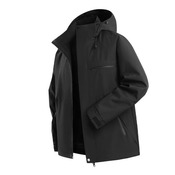 Unisex Solid Color Outdoor Hiking Jacket, Windproof Waterproof Softshell Raincoat for Men and Women, Lightweight Breathable Mountain Climbing Coat with Hood, Trekking and Cycling Windbreaker Black L