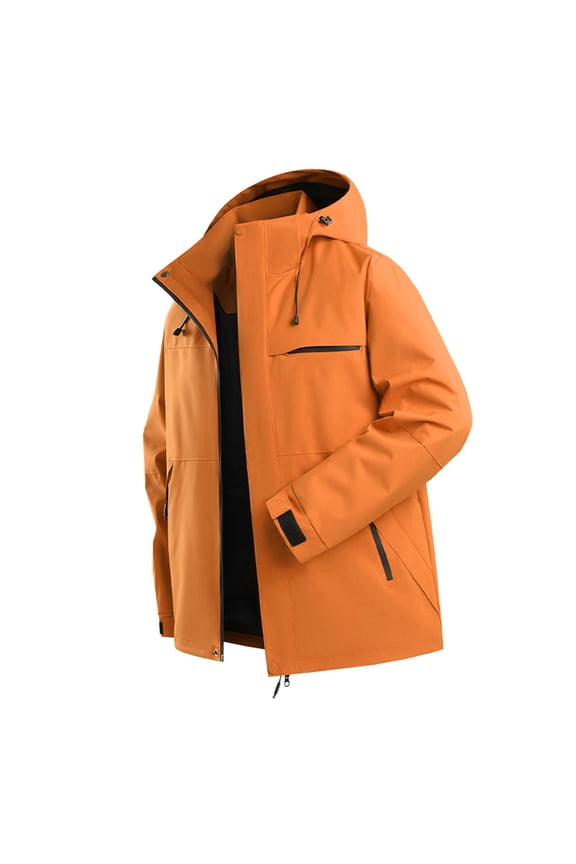 Unisex Solid Color Outdoor Hiking Jacket, Windproof Waterproof Softshell Raincoat for Men and Women, Lightweight Breathable Mountain Climbing Coat with Hood, Trekking and Cycling Windbreaker Orange