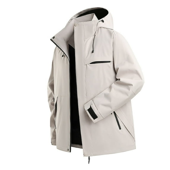 Unisex Solid Color Outdoor Hiking Jacket, Windproof Waterproof Softshell Raincoat for Men and Women, Lightweight Breathable Mountain Climbing Coat with Hood, Trekking and Cycling Windbreaker Grey L