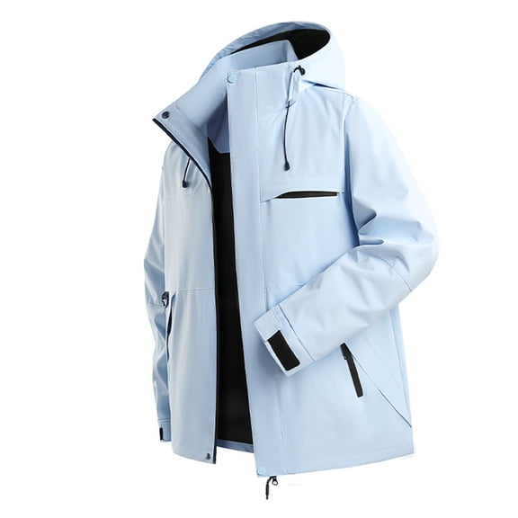 Unisex Solid Color Outdoor Hiking Jacket, Windproof Waterproof Softshell Raincoat for Men and Women, Lightweight Breathable Mountain Climbing Coat with Hood, Trekking and Cycling Windbreaker Sky Blue