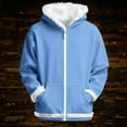 thumbnail image 1 of Unisex Solid Color Plush Trim Hoodie, Drawstring Hood Zipper Front Sweatshirt, Men Women's Fleece Lined Pullover, Kangaroo Pocket Casual Jacket, Autumn Winter Streetwear Blue L, 1 of 4