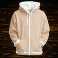 thumbnail image 1 of Unisex Solid Color Plush Trim Hoodie, Drawstring Hood Zipper Front Sweatshirt, Men Women's Fleece Lined Pullover, Kangaroo Pocket Casual Jacket, Autumn Winter Streetwear Khaki M, 1 of 4