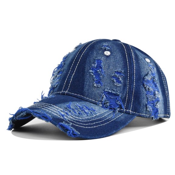 Unisex Solid Color Retro Hole Denim Baseball Cap Fashion Funny Trend Baseball Cap Adjustable Peaked Cap Outdoor Sports Couple Hats Adjustable Curved Brim Hats Sun
