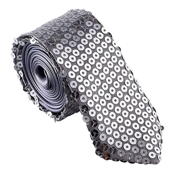 Unisex Solid Color Sequin Necktie Sequined Men's And Women's Sequined Tie Formal Wedding Evening Party Performance Stage Tie Grey - One Size