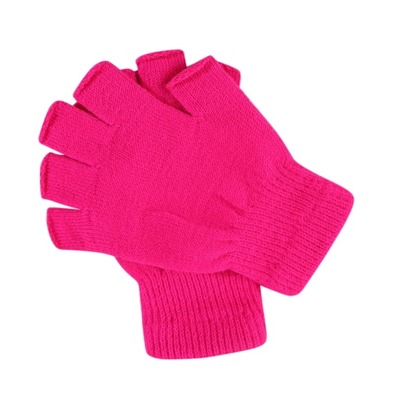 Unisex Solid Color Stretchy Knit Gloves, Wool Blend Half Finger Gloves for Cycling, Driving, and Cold Weather Activities, Touchscreen Compatible Hot Pink