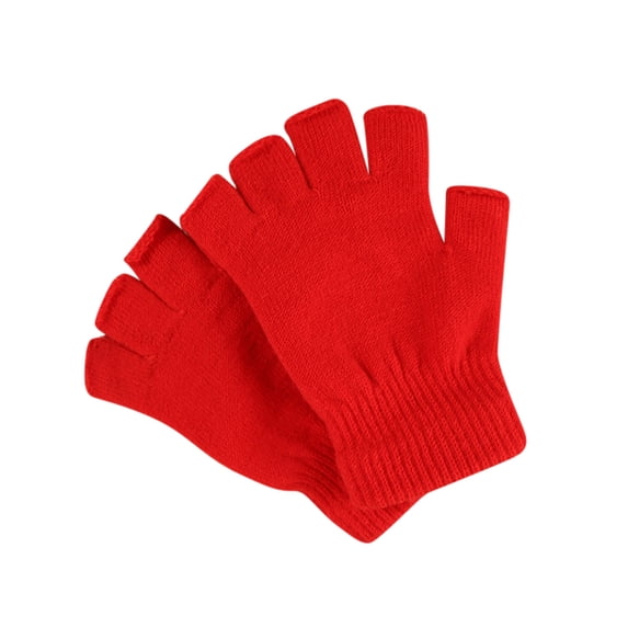 Unisex Solid Color Stretchy Knit Gloves, Wool Blend Half Finger Gloves for Cycling, Driving, and Cold Weather Activities, Touchscreen Compatible Red