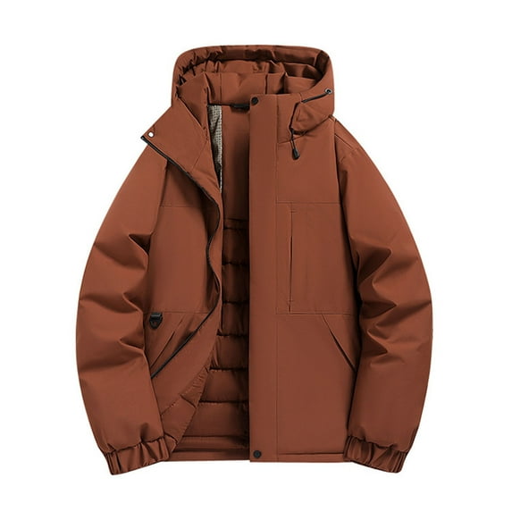 Unisex Solid Color Thick Warm Long Sleeved Hooded Jacket Windproof And Waterproof Full Zipper Outdoor Activity Hiking Coat