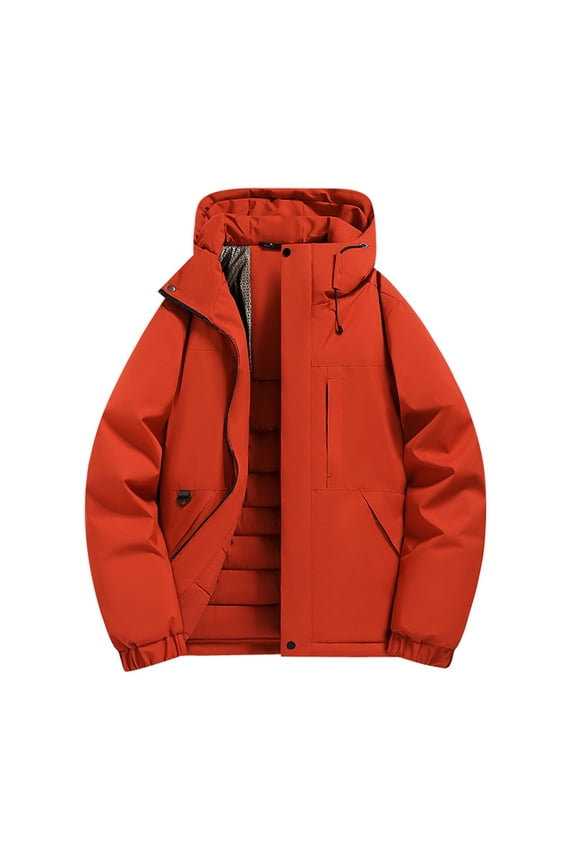 Unisex Solid Color Thick Warm Long Sleeved Hooded Jacket Windproof And Waterproof Full Zipper Outdoor Activity Hiking Coat
