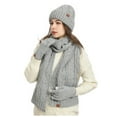 thumbnail image 1 of Unisex Solid Color Threaded Knitted Wool Hat Sweater Long Scarf Warm Glove Winter Three Piece Sets Gray Free Size, 1 of 3