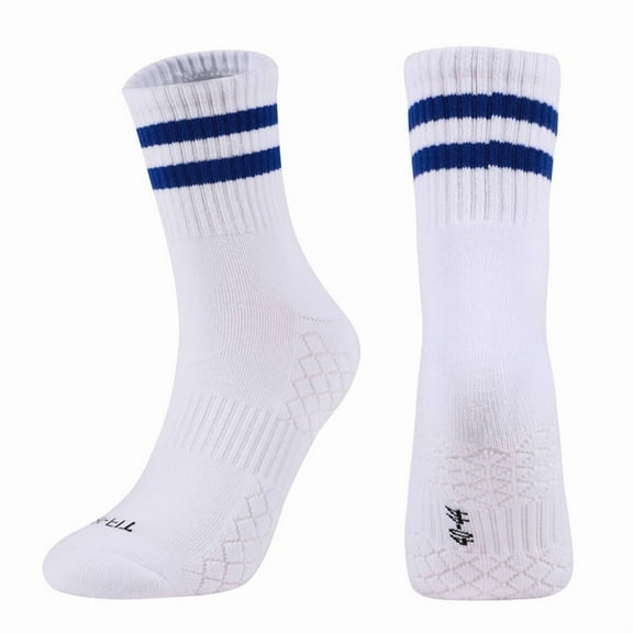 Unisex Solid Color Two Stripe Crew Socks for Men & Women Casual Athletic Socks White