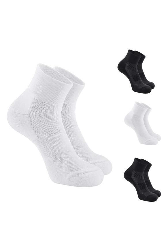 Unisex Solid Cotton Sports Socks, Full Breathable Vent Zones, Rib Cuff Anti Slip Stay Up Design, Soft Padded Athletic Socks for Running Hiking Daily | TruHer,Black Free Size