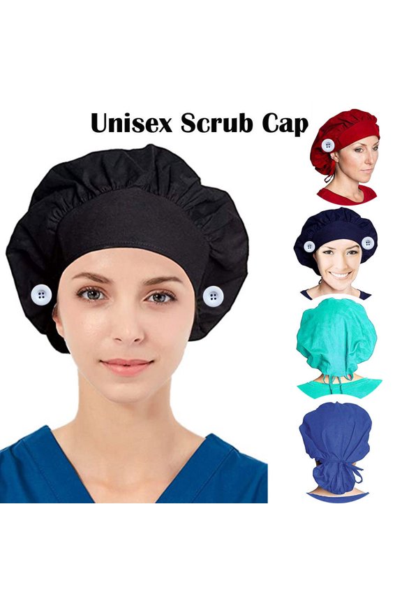 Unisex Solid Print Scrub Cap with Button Detail Work Professional Hat