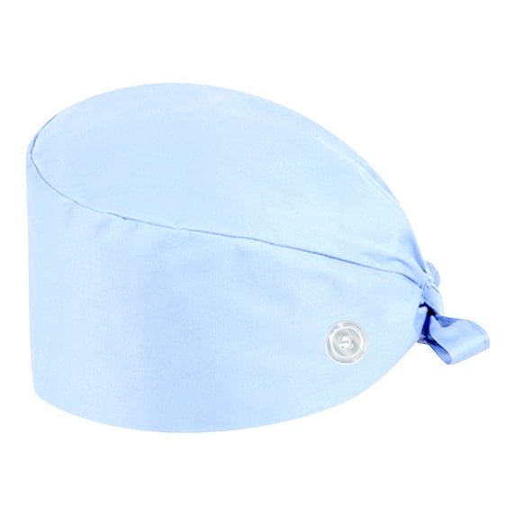 Unisex Solid Scrub Caps with Sweat Buttons, Adjustable Tie Back Breathable Lightweight Soft Working Cap Nurse Doctor Hospital Staff Headwear Light Blue One Size