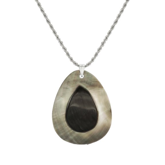 Unisex Solid Stainless Steel Rope Chain with Black-Lip Shell Statement Pendant, 20 inches