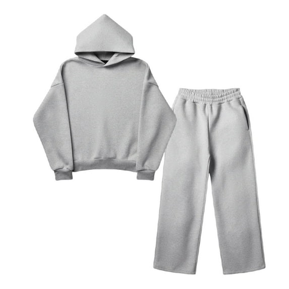 Unisex Solid Sweatshirt & Wide Leg Pants Set Color: Grey Size: L