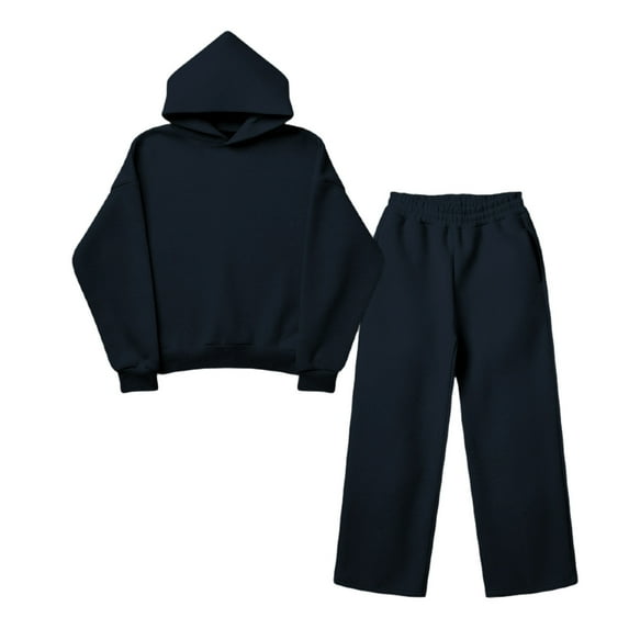 Unisex Solid Sweatshirt & Wide Leg Pants Set Color: Navy Size: L