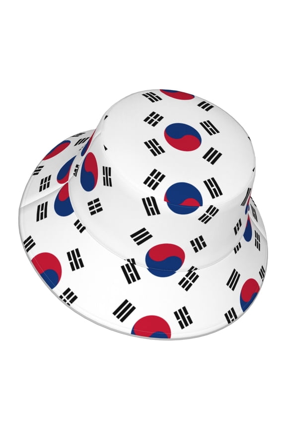 Unisex South Korean Flag Bucket Hat Fisherman Cap Reversible Travel Sunhat With Reflective Stripe