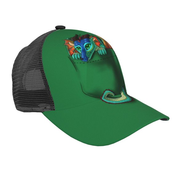 Unisex Wings Dragon Fire Baseball Cap Adjustable Trucker Mesh Hat For Running Sports Hiking Camping