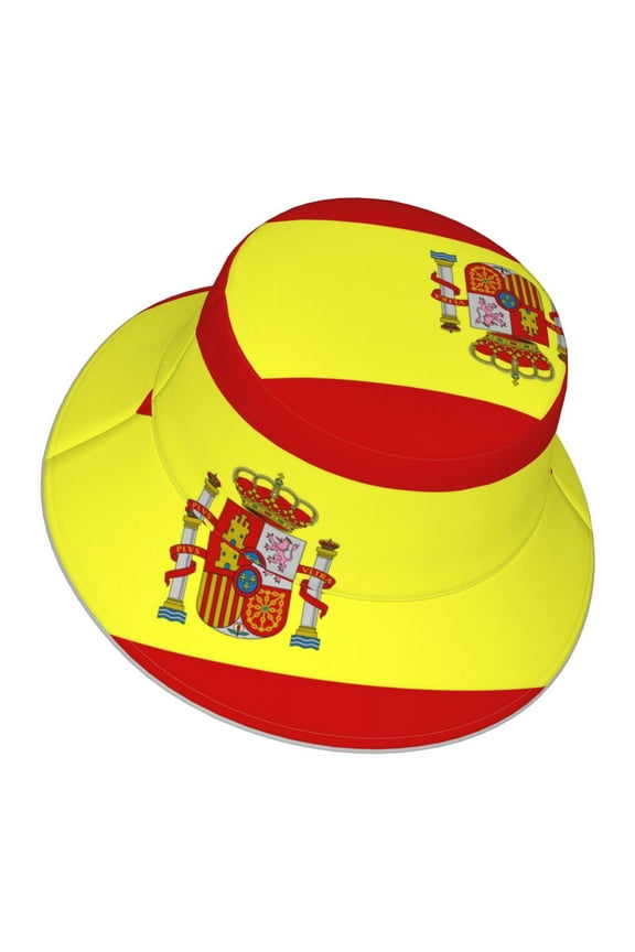 Unisex Spanish Flag Bucket Hat Fisherman Cap Reversible Travel Sunhat With Reflective Stripe