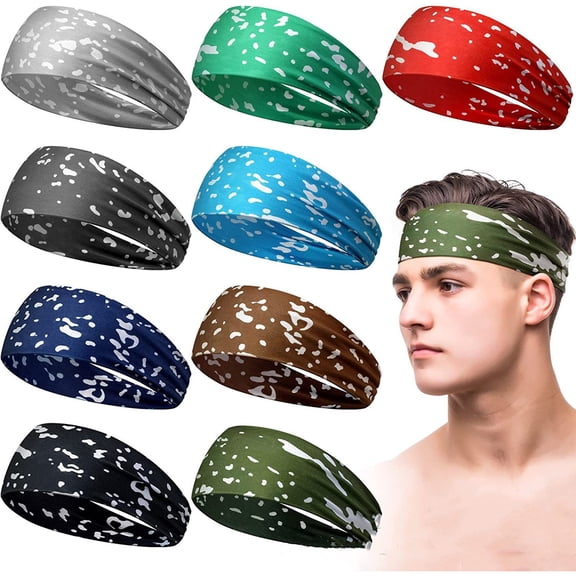 Unisex Speckled Camo Sports Headbands with Moisture Wicking Fabric and Non-Slip Design Featuring Wide Elastic Bands A