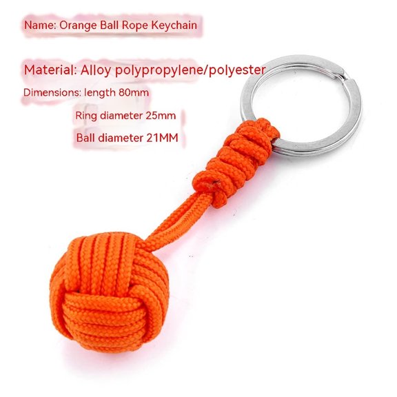 Unisex Spherical Ball Keychain Durable Metal Alloy Key Chain Pendant with Polyester Rope Keyring for Outdoor Activities