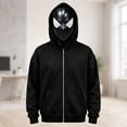 thumbnail image 1 of Unisex Spider Hero Mask Hoodie, Black Hooded Sweatshirt with Spider Web Graphic Face Cover for Halloween Cosplay Themed Party, 1 of 8