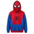 thumbnail image 1 of Unisex Spider Superhero Cosplay Hooded Jacket, Graphic Full Mask Long Sleeve Zipper Sweatshirt Costume Outwear for Gift, Blue, 150, 1 of 5