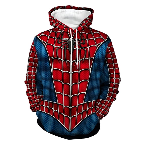 Unisex Spider Superhero Cosplay Hoodie, 3D Web Printed Long Sleeve Drawstring Hooded Sweatshirt Pullover for Halloween Party, Blue, S