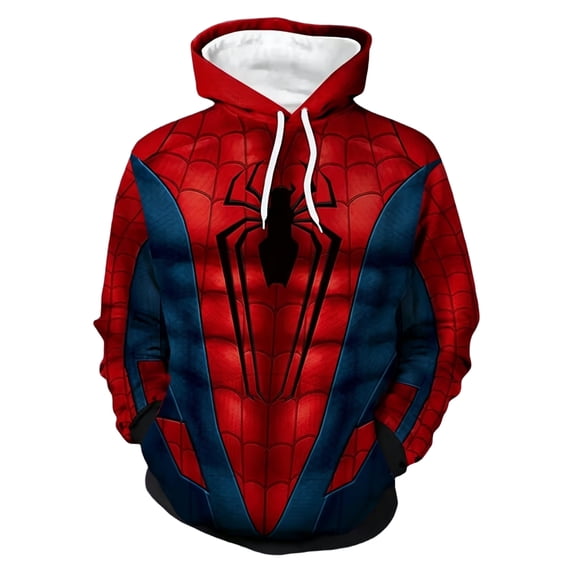 Unisex Spider Superhero Cosplay Hoodie, 3D Web Printed Long Sleeve Drawstring Hooded Sweatshirt Pullover for Halloween Party, Red, L