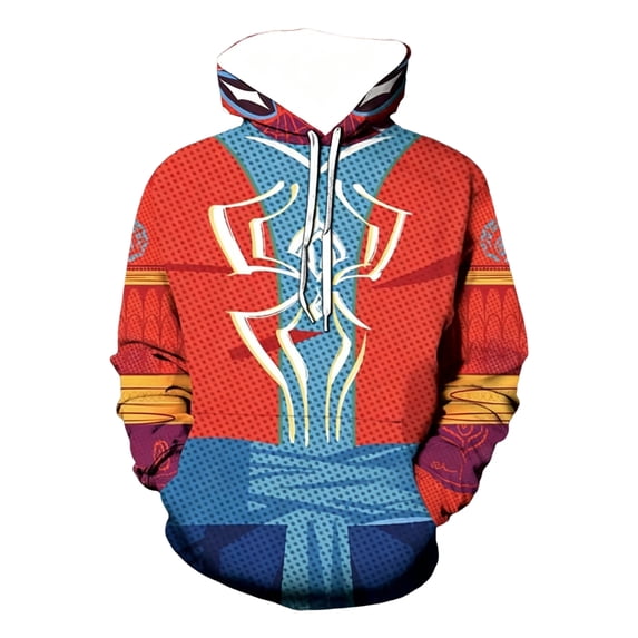 Unisex Spider Superhero Cosplay Hoodie, 3D Web Printed Long Sleeve Drawstring Hooded Sweatshirt Pullover for Halloween Party, Vermilion, 3XL