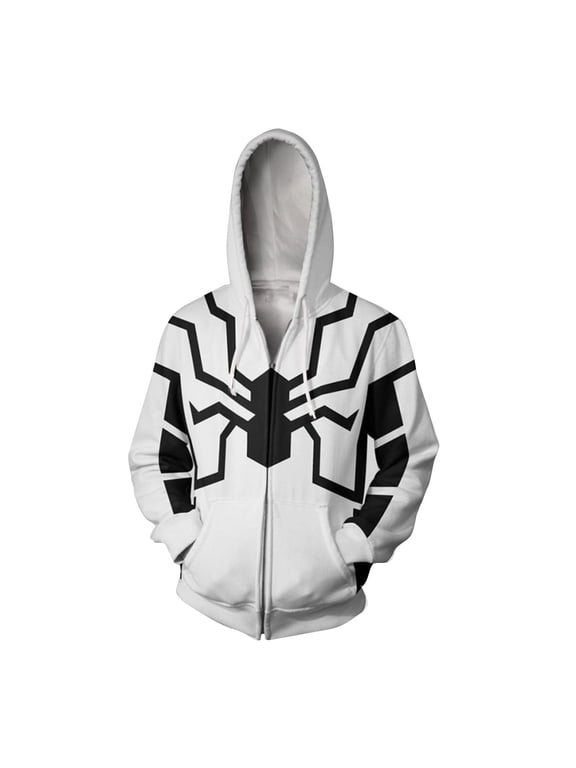 Unisex Spider Superhero Hoodie with Pockets Armor Graphic Zip Up Loose Cosplay Sweatshirt Outerwear Jacket for Party
