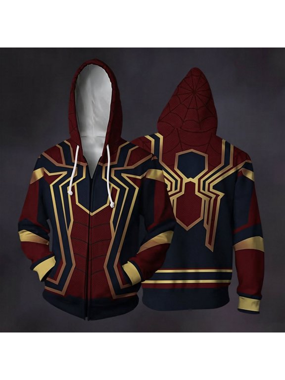 Unisex Spider Superhero Zip Up Hoodie, Casual Loose Fit Long Sleeve Jacket with Pockets Streetwear Sweatshirt Coat for Comic Convention Daily Wear